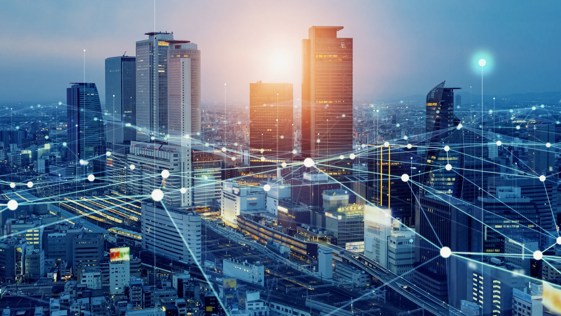 Smart city and communication network concept. 5G. IoT (Internet